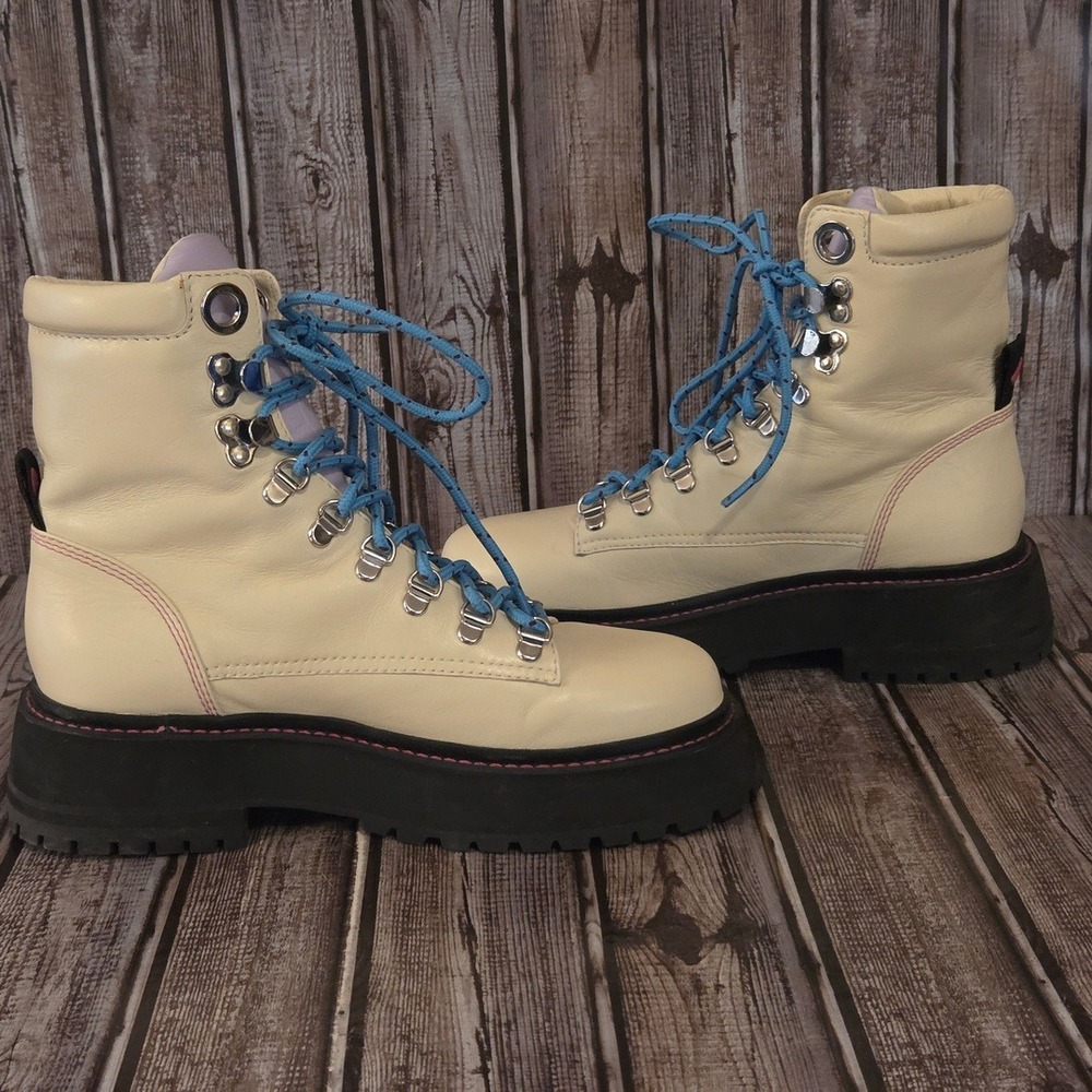 Sz 7 Womens Larroude Jordan Cream Leather Platform Hiking Boots EUC! - Picture 4 of 7
